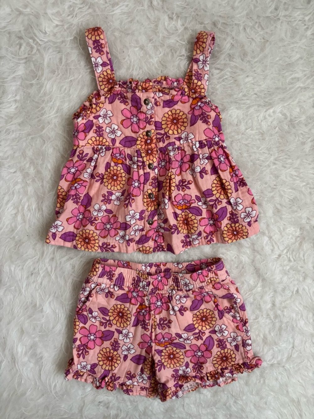 Cat & Jack Pink Mod Floral Ruffle Tank & Shorts Set